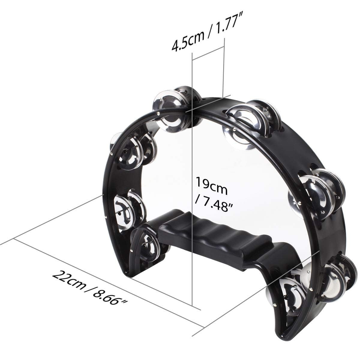 iGadgitz Xtra U6994 - Half Moon Hand Tambourine Double Cutaway Tambourine - Musicians, Singers, Music Cl, Bands - Black