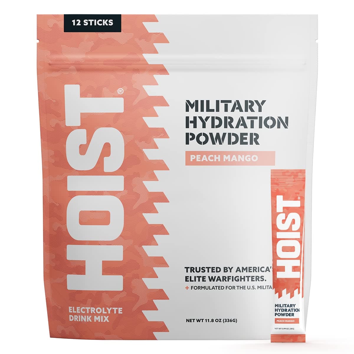 Hoist Premium Hydration Military Hydration Powder Sticks - 12 Stick Packs -28g Per Stick - Electrolyte Powder - Hydration Mix (Peach Mango)