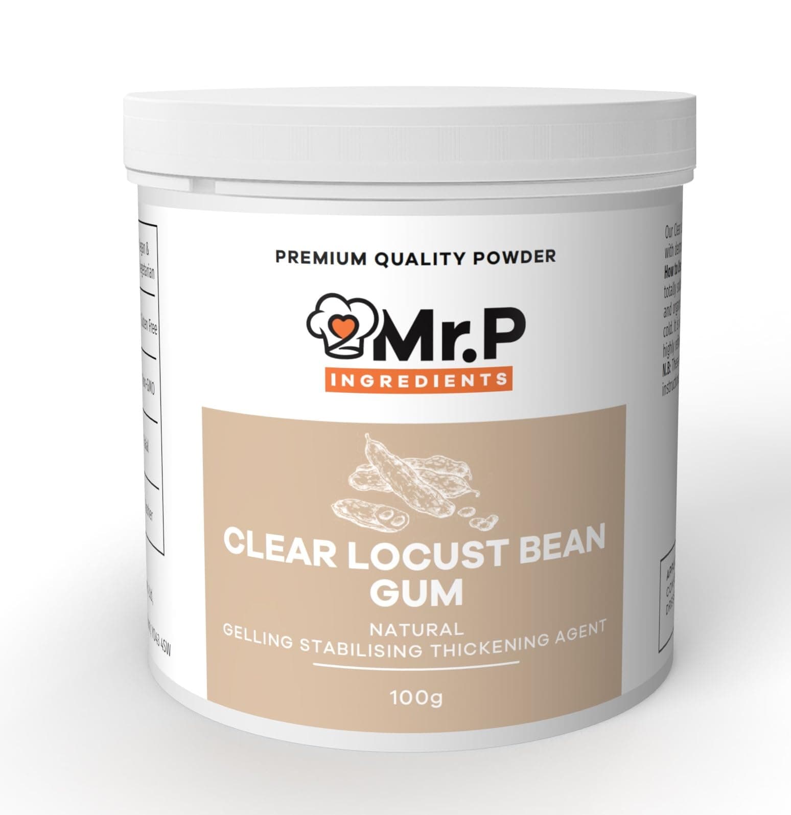 Mr.P Ingredients Locust Bean Gum 100g Powder Vegan-Friendly Stabilizer Texture Enhancer Thickener Gelling Agent Ideal for Confectionery Sauces Dressings Dairy Gluten Free Non-GMO Halal Kosher