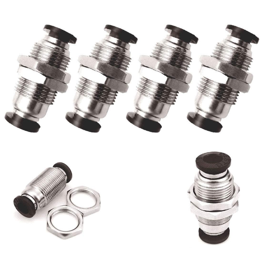 Beduan Pneumatic Plastic Bulkhead Union Fitting 6mm Tube OD x 6mm Tube OD Push to Connect Air Fitting (Pack of 5)