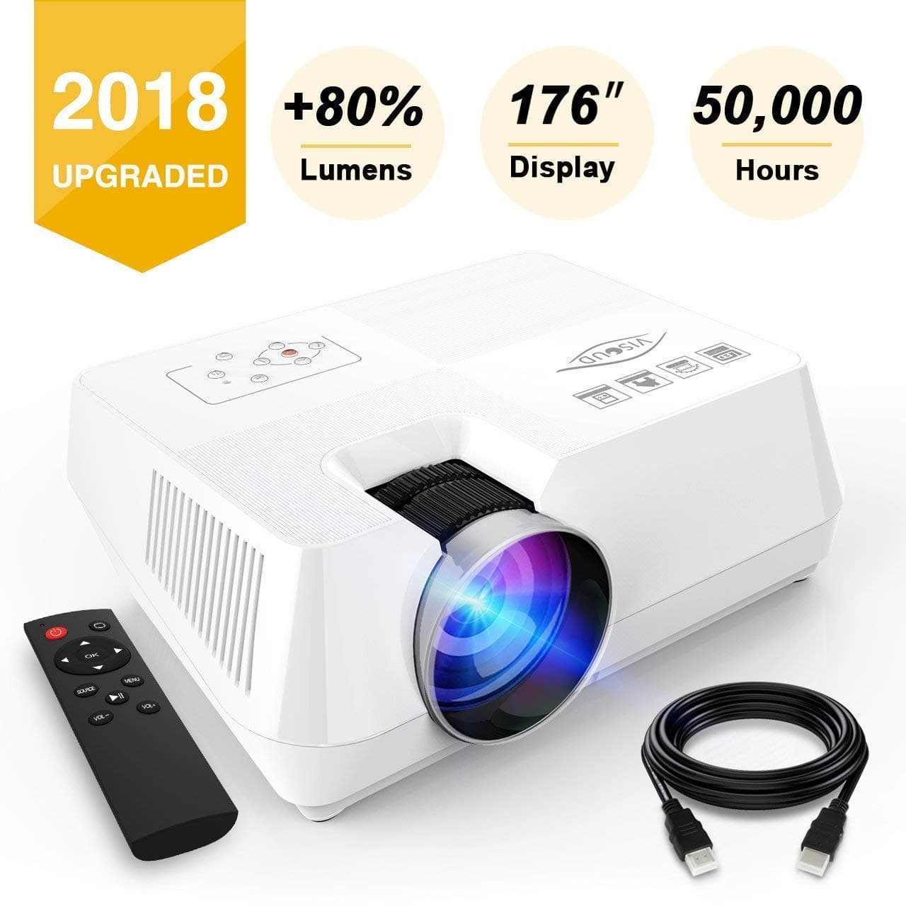 Mini Projector 2200 Lumens Portable Video Projector with 176 Inch Display 1080P Supported Home Theater Movie Projector, Compatible with Amazon Fire TV Stick HDMI VGA USB TF AV iPhone Android