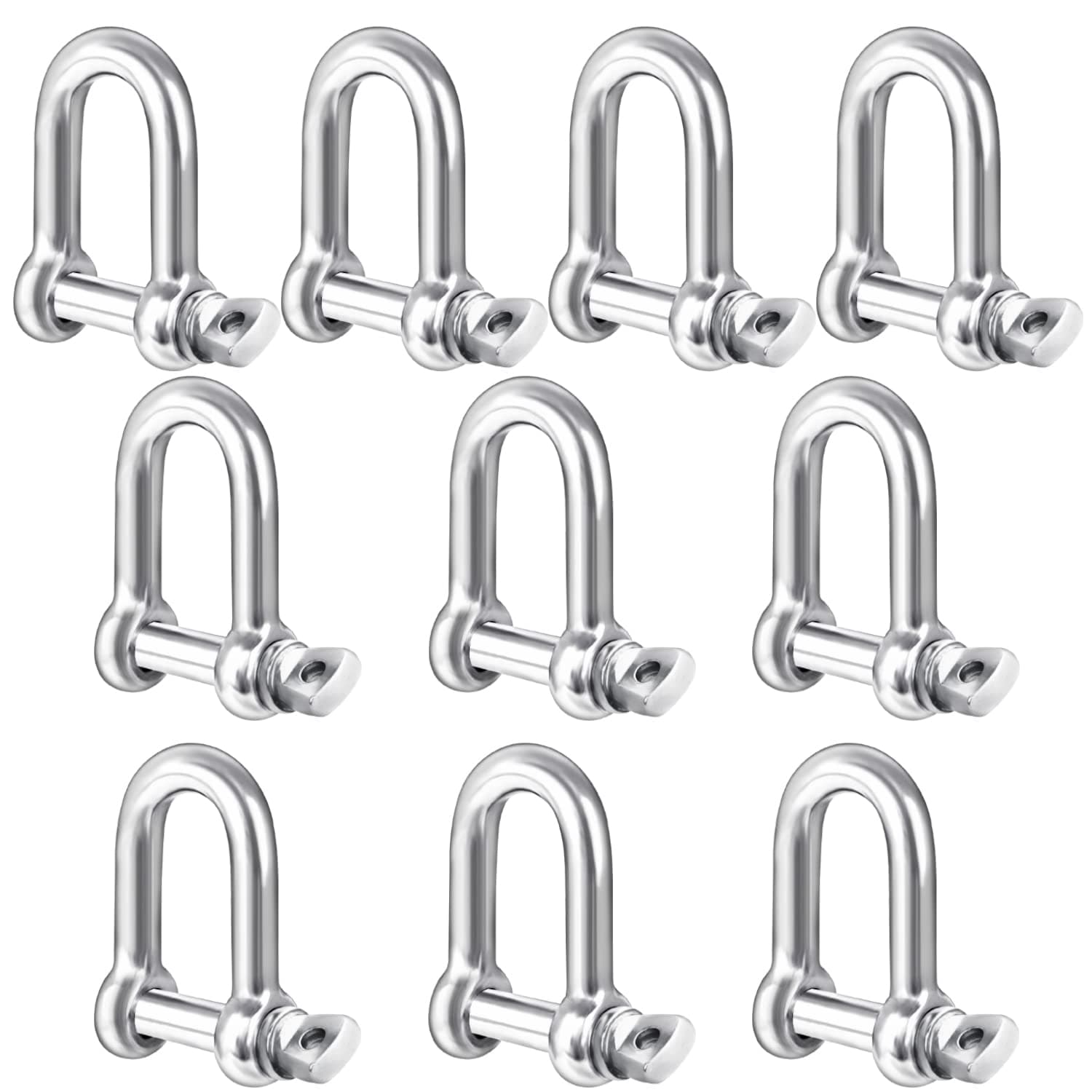 Belle Vous 10 Pack Stainless Steel M6 D Ring Screw Shackles with Pins - Heavy Duty Shackles - 5.7mm Thick and 220kg Capacity - For Marine Mounting, Camping, Sports & Hiking Accessories