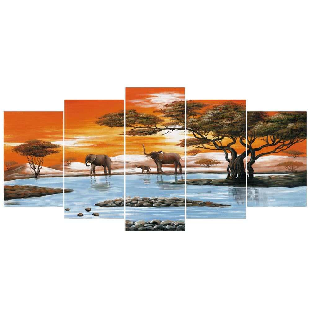 GEVES African Elephants Landscape Animals Giclee Canvas Painting Prints Reproduction Pictures Wall Art for Living Room Home Decoration