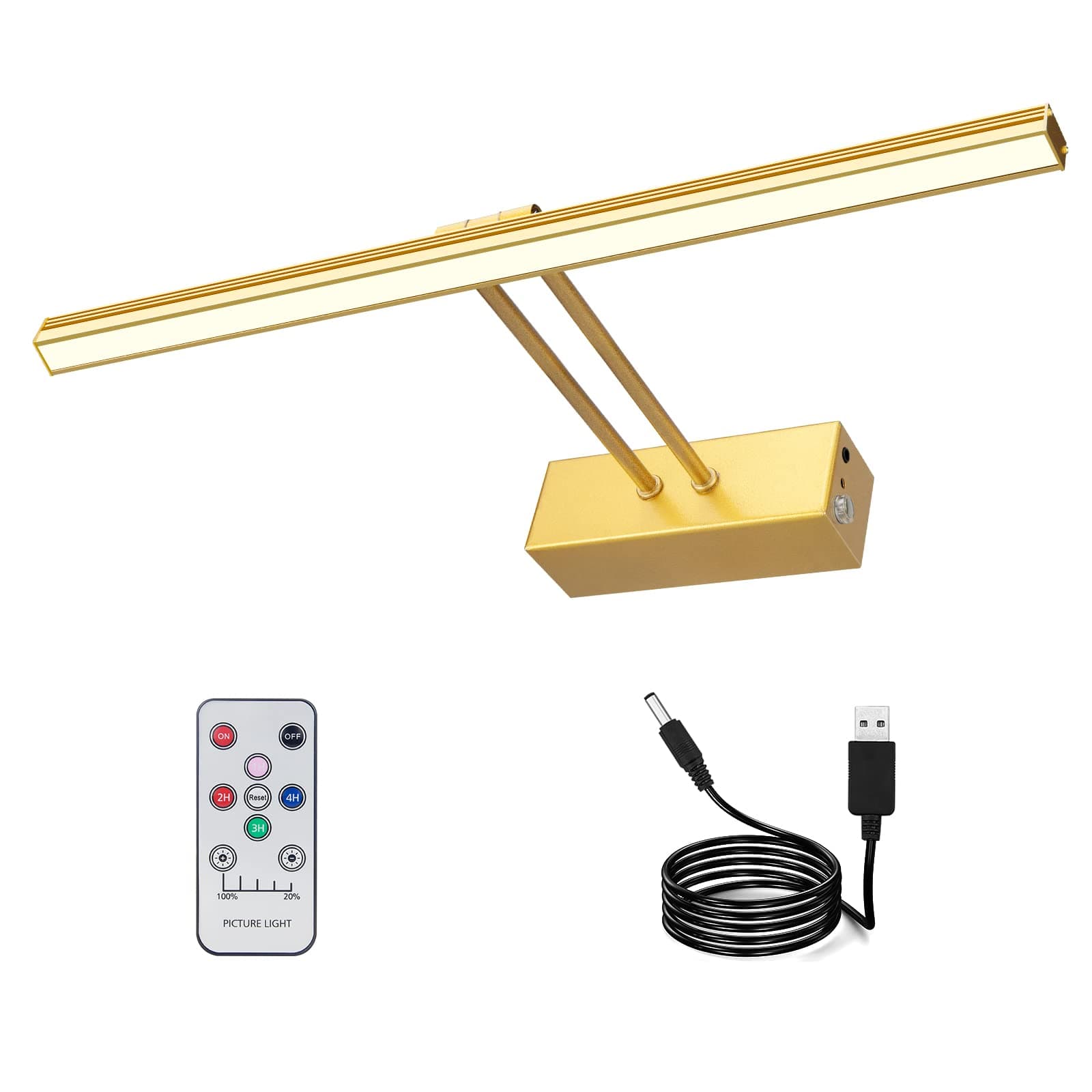 Picture Light,5000mAh Rechargeabl Art Lights for Paintings,Remote 16" Display Accent Lighting with Timer and Dimmable for Wall,Frame,Portrait-Gold