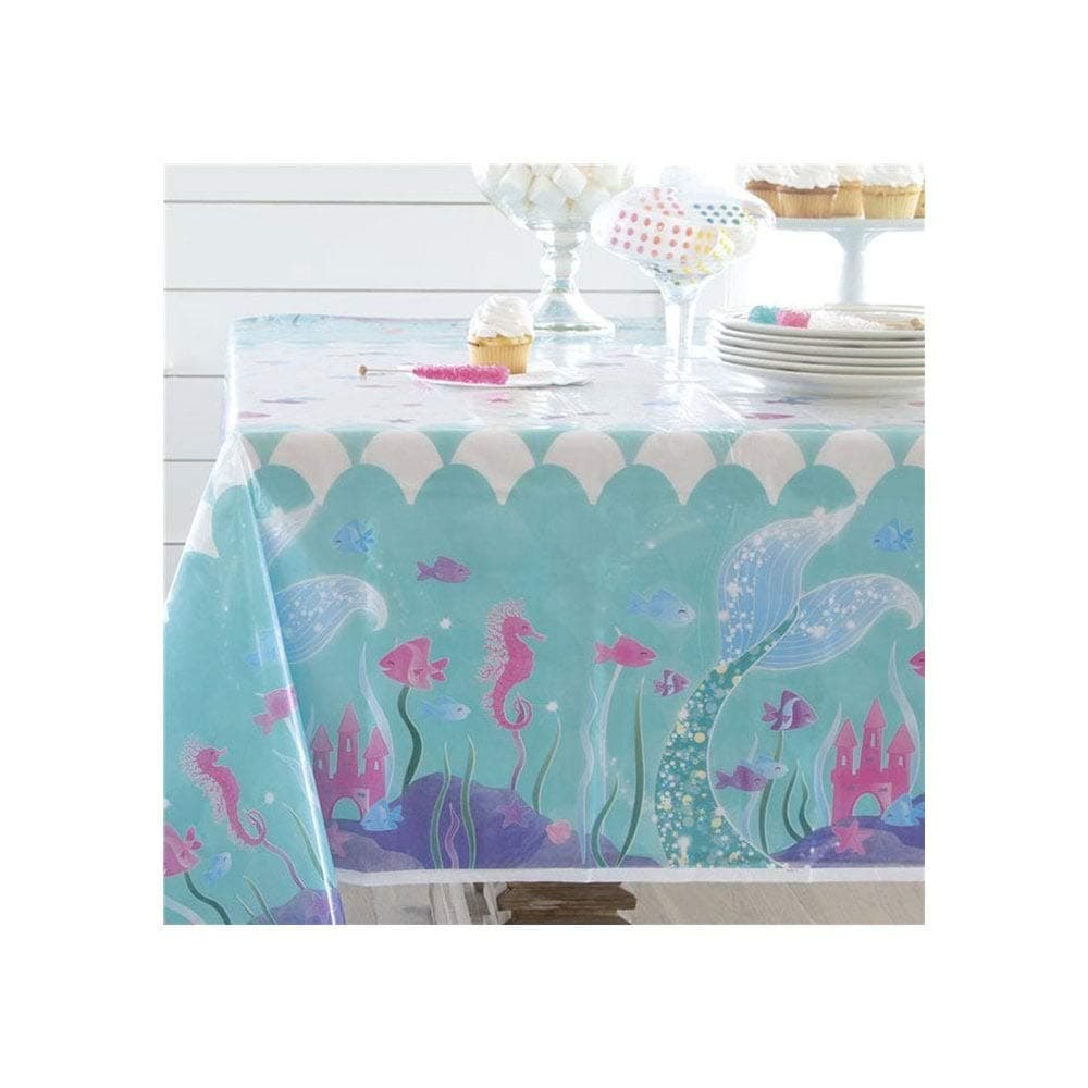 Magical Mermaid Multicolor Rectangular Plastic Table Cover (137cm x 213cm) 1 Piece - Vibrant Design, Perfect for Parties and Events, 54" x 84"