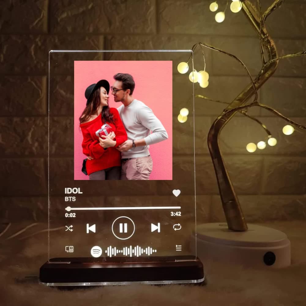 WEHATKE LED Customized Spotify with Photo & scannable Link with Musical Plaque for Birthday Anniversary & Couples (Single Color)