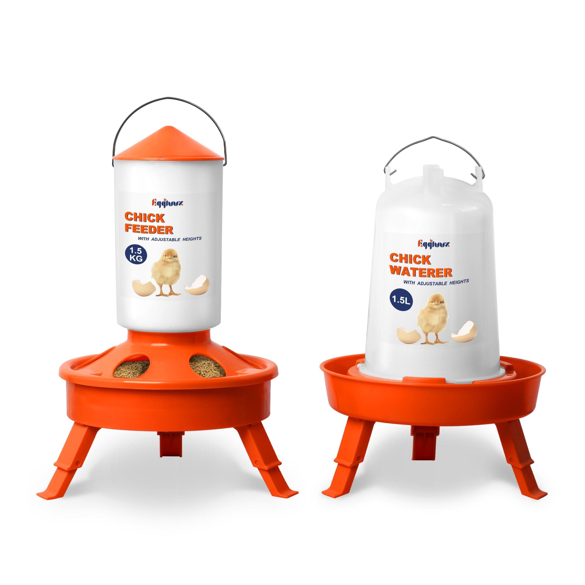 Chick Feeder and Waterer Kit, Top Fill 1.5kg Chick Feeder and 1.5L Chick Waterer with 3 Adjustable Heights