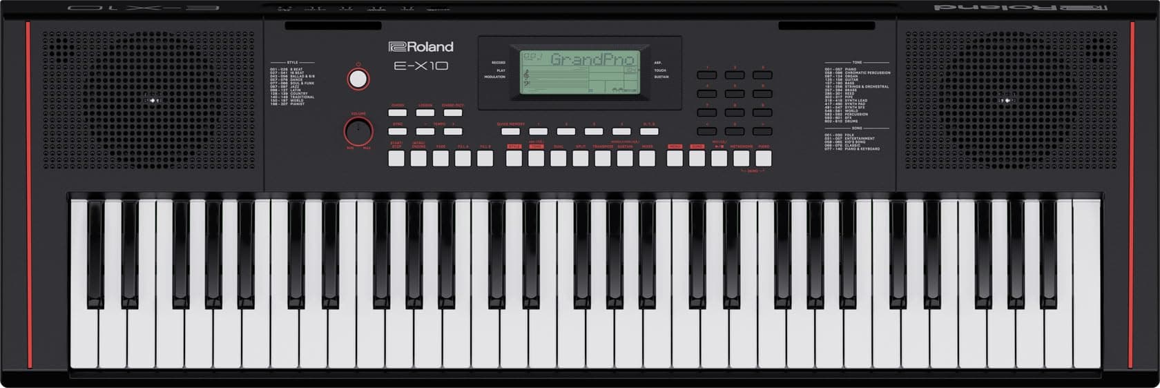 E-X10 Keyboard | 61-Note Piano Ideal for Beginners & Lessons | 600+ Tones | Stereo Speaker System | 140 Onboard Songs | MIDI Control via USB Port | Mic & Aux Input | Headphone Jack