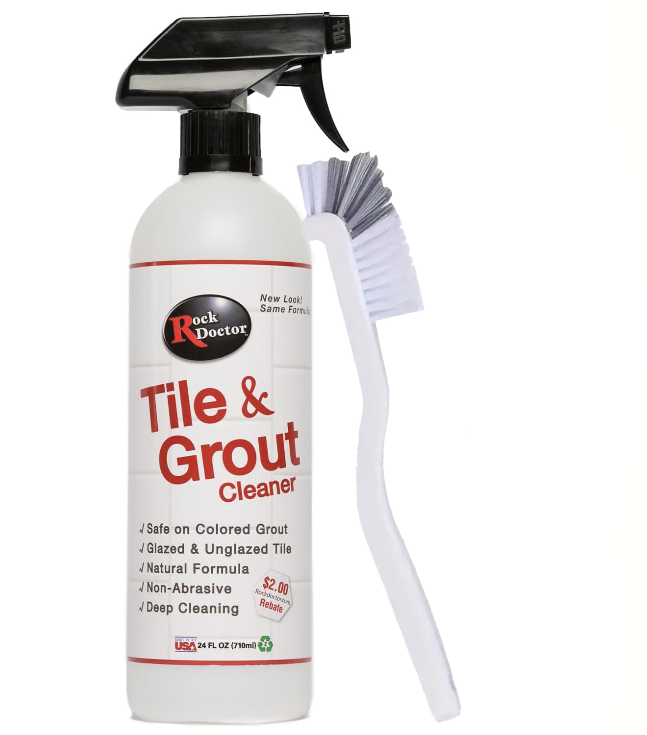 Rock Doctor Natural Tile and Grout Cleaner with brush, Remove Stains Dirt, Oil, and Soap Scum, Heavy Duty Non-Abrasive Tile Cleaner, Natural Formula