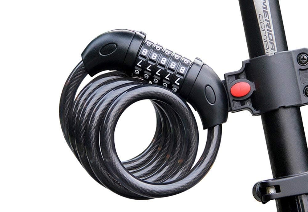 Foneso Bike Lock, Security Cable Lock 5-Digit Self Coiling Resettable Combination Code-Best for Road Bike Mountain Bikes Cycling Accessories, Black (4 Feet / 1.2 Meters)