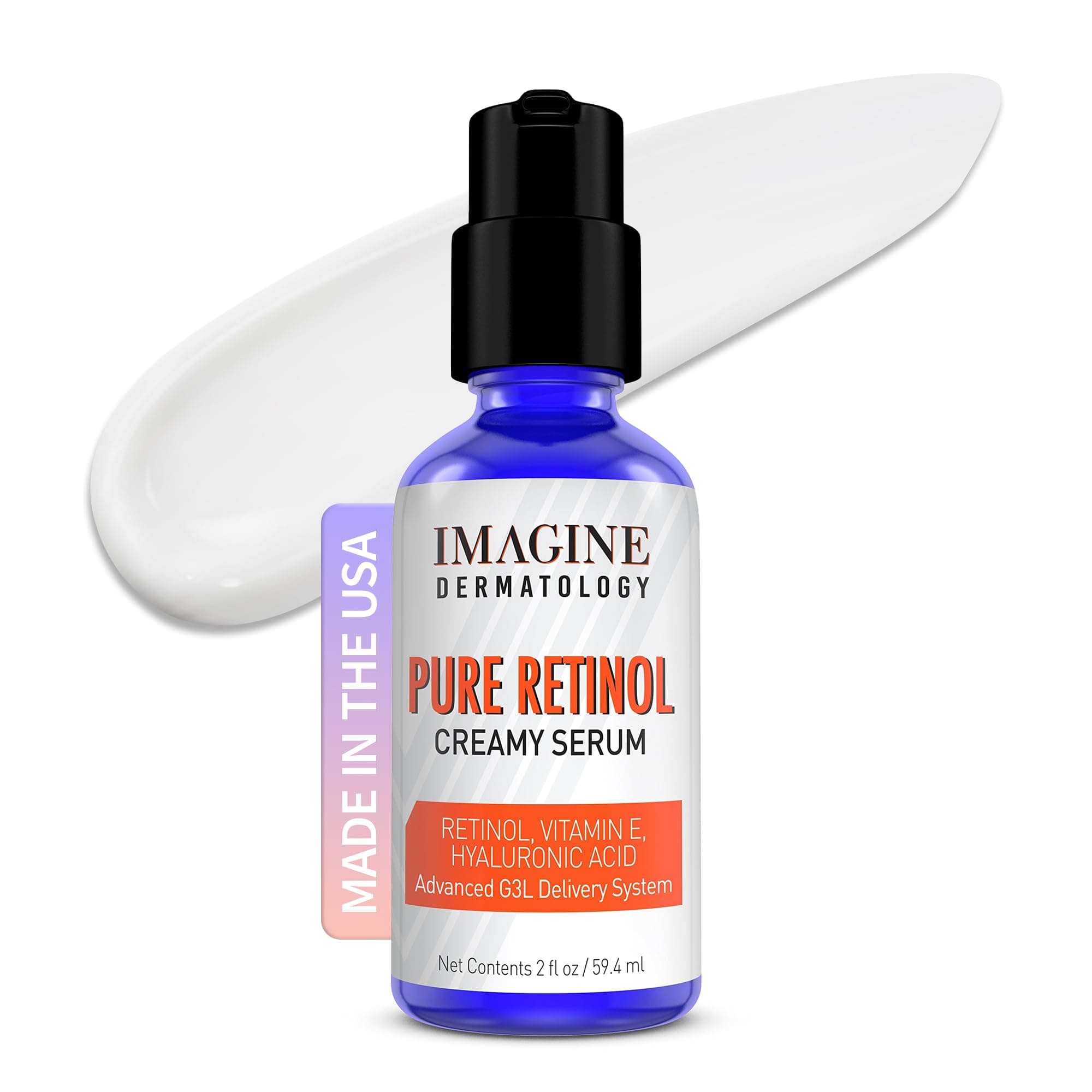 Pure Retinol Creamy Serum LARGE 2oz with Hyaluronic Acid and Vitamin E | Pure Retinol Serum For Face - Unmatched G3L Delivery System - Moisturizer | Made in USA - 2 fl oz/59.4 ml
