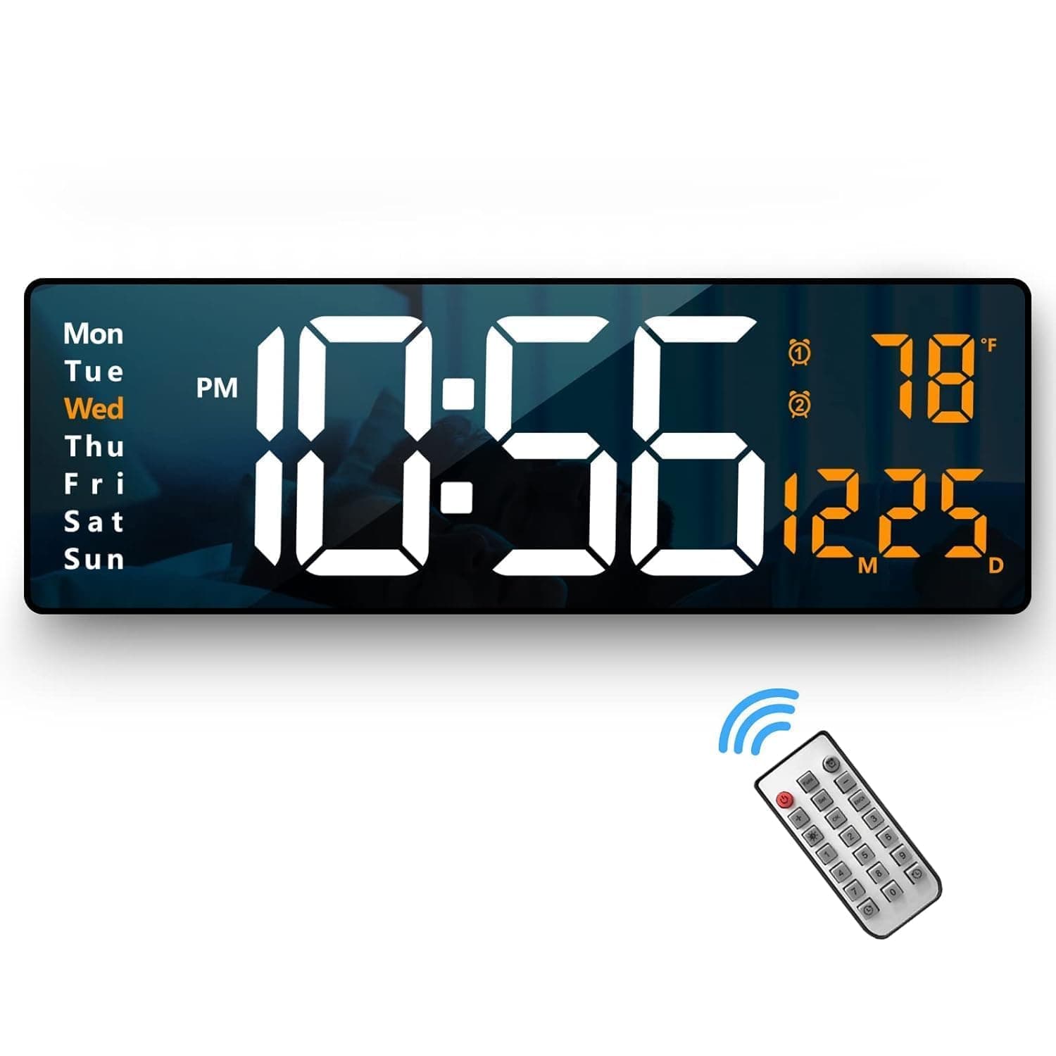 Plastic Digital Wall Clock Large Display, 16.2 Led With Temperature And Auto Dimming, Easy Track The Time, Date Day Of Week, Remote Control. (Led Multo Colot, Black)