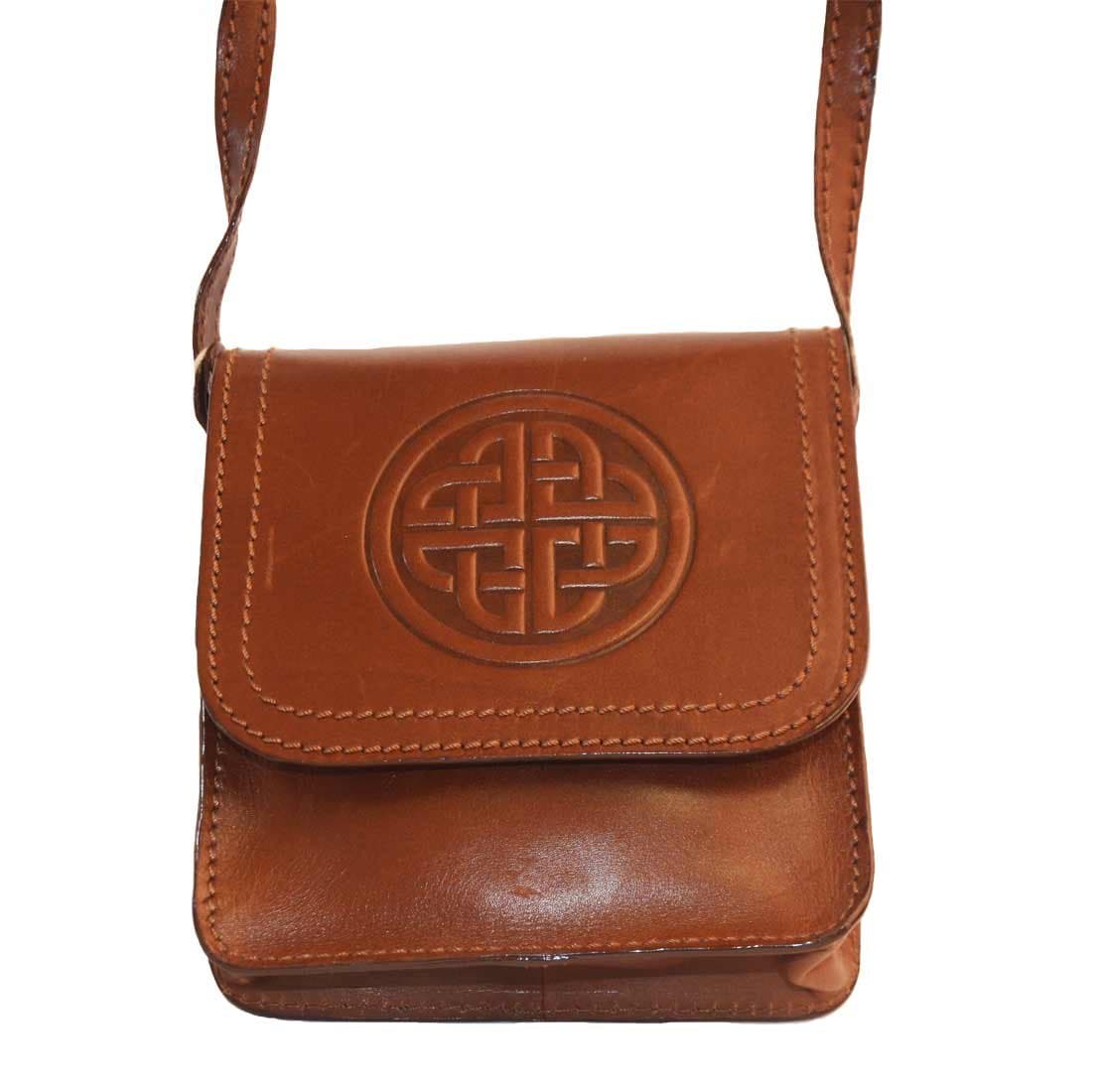 Lee Rivers Genuine Brown Leather Handmade Clutch Bag with Celtic Design