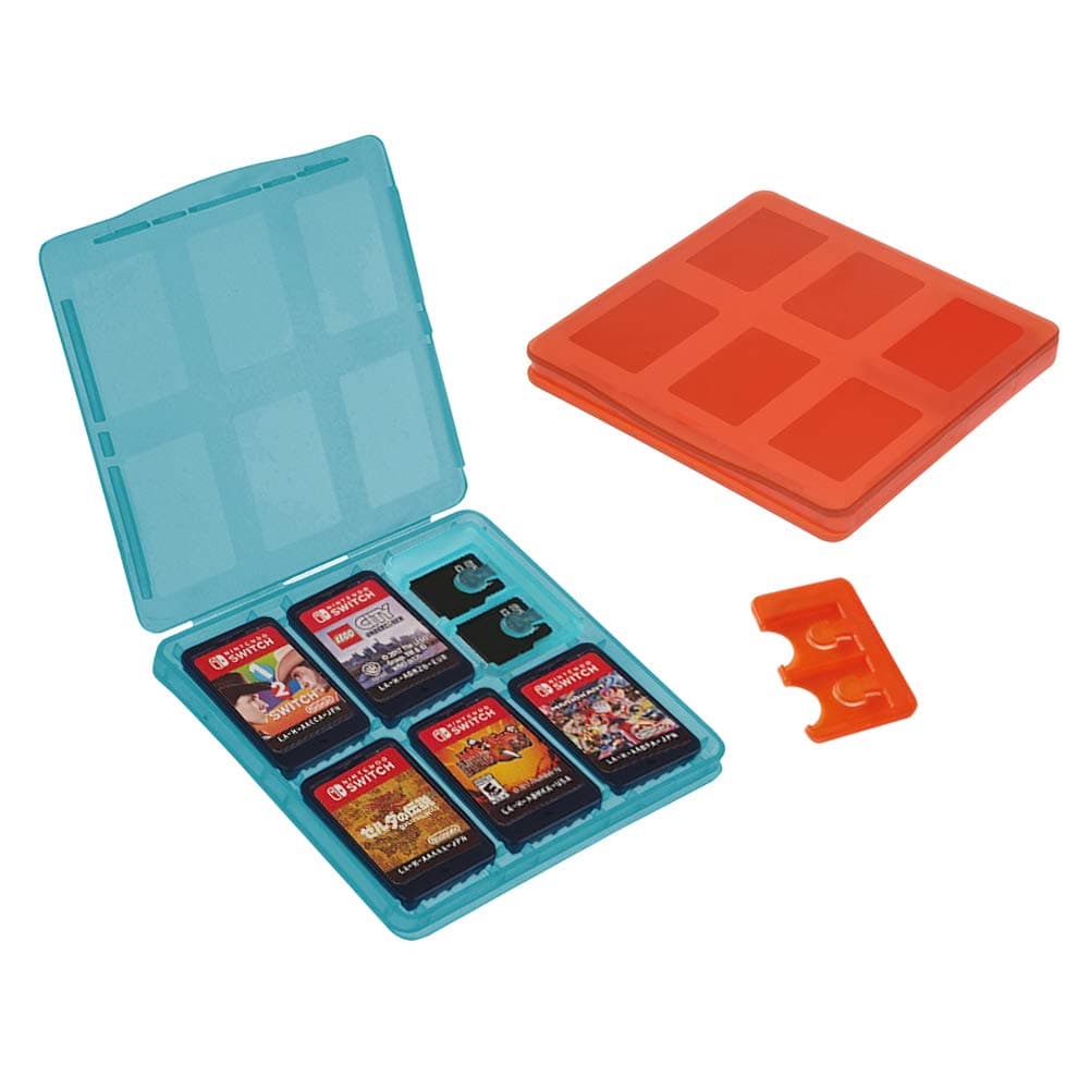 ANGPO Minimalist Case for Nintendo Switch Games,Ultra-Slim Transparent 6 in 1 with 2 Micro SD Card Holders(2 Pcs Blue+Red)