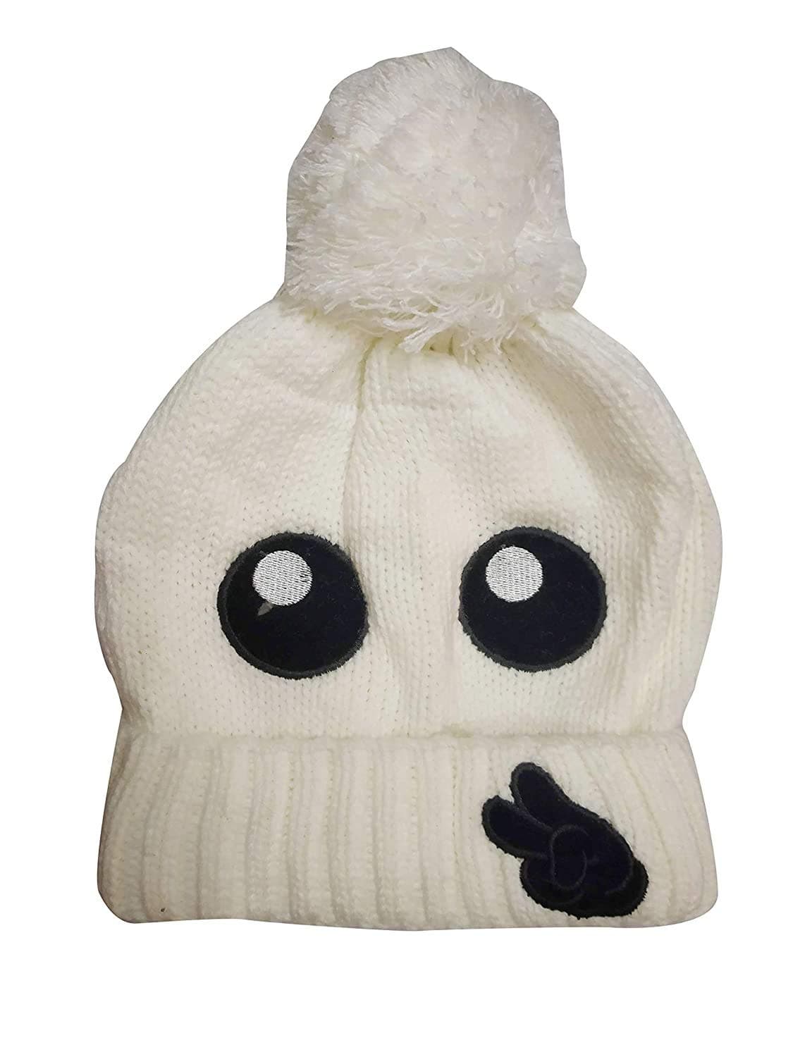 Devil Girls pom pom Cap with Eyes disaner (White, Free Size)