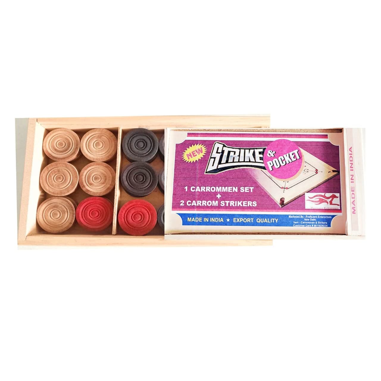 Professional Wooden Carrom Game Coins and 2 Striker Set ,Wooden Checkers (24 Pieces + 1 Striker with 2 Striker Cases(complete set comes in wooden case)