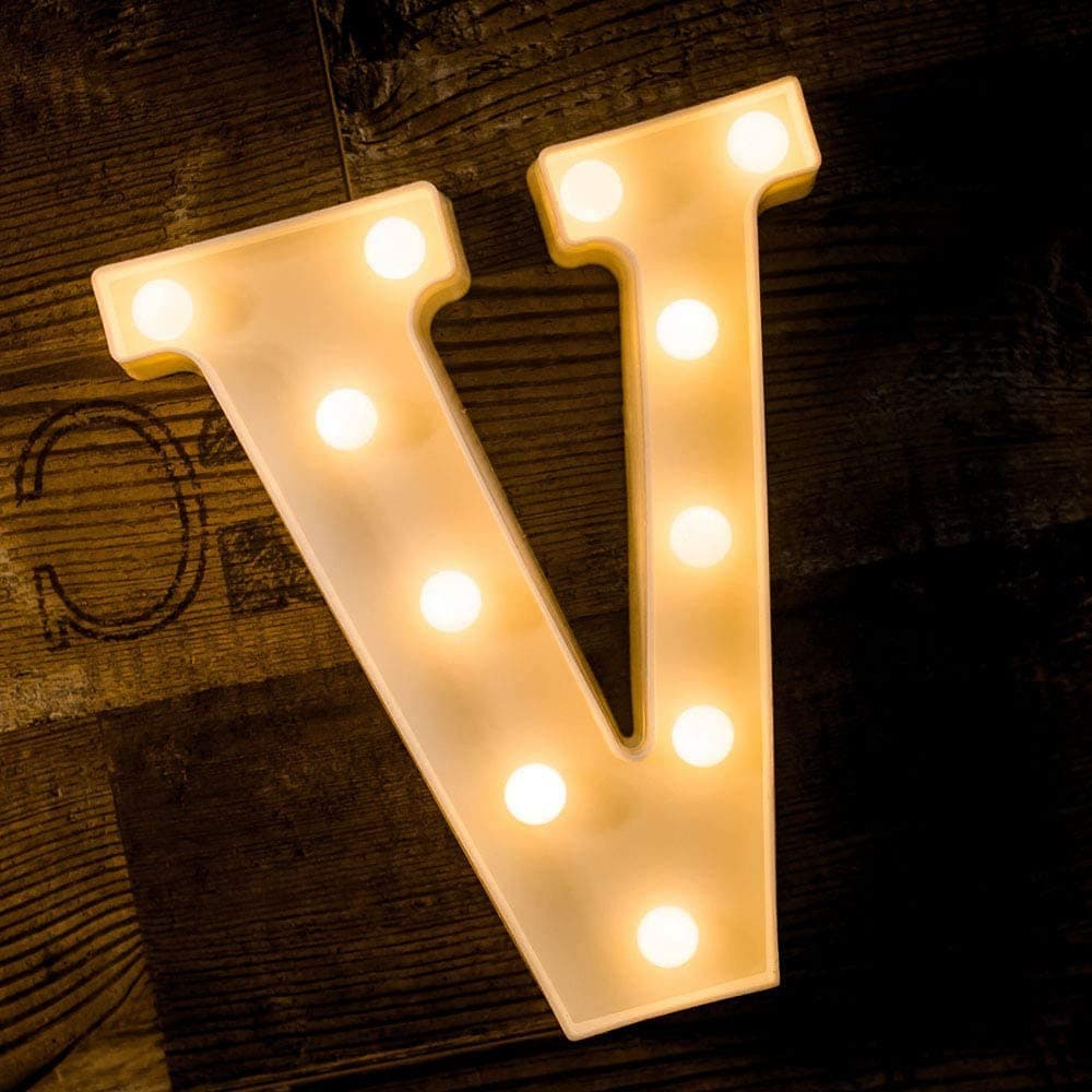 SATYAM KRAFT Acrylic 1 Pcs Marquee Alphabet Letter LED Light | Decorative Name Lamp for Home, Bedroom, Wedding, Birthday, Anniversary & Romantic Gift and Night and Wall Lamp (V, Big), White