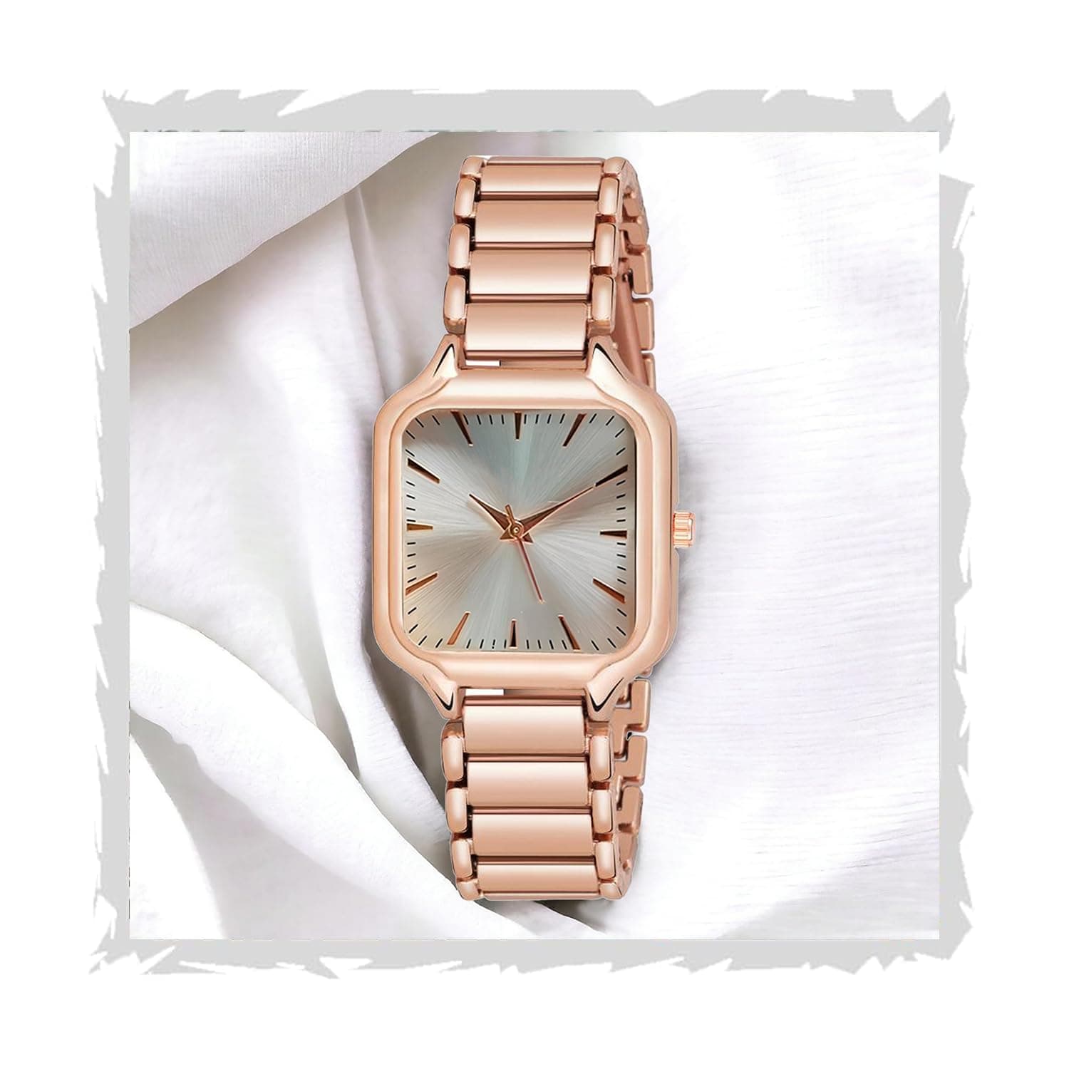 Newly Arrived Women Stainless Steel Casual Watch Embossed Sqaure Dial Women's Watch with Rose Gold Stainless Steel Strap