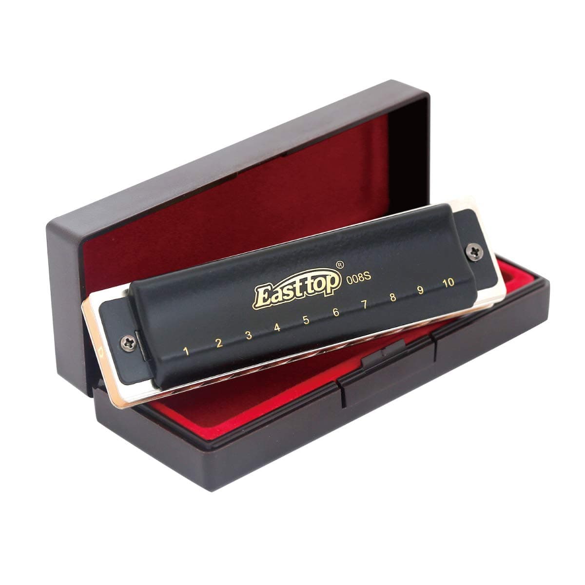 East top Advanced Diatonic Harmonica Key of D, 10 Holes Diatonic Blues Harp Mouth Organ Harmonica with Black Cover, Harmonicas For Adults, Professionals and Students