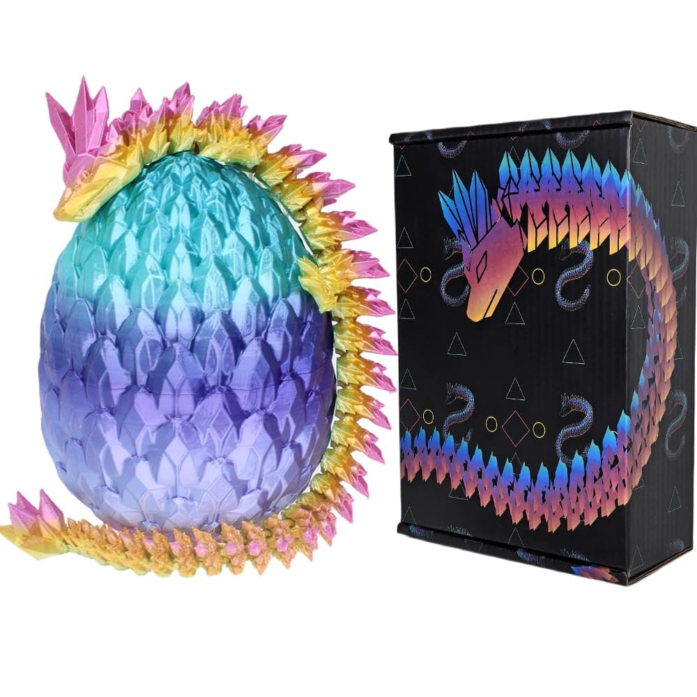 3D Printed 12inch Crystal Dragon with Egg Dinosaur Christmas Fidget Toy Gifts for Adults Easter Basket Stuffers, B43