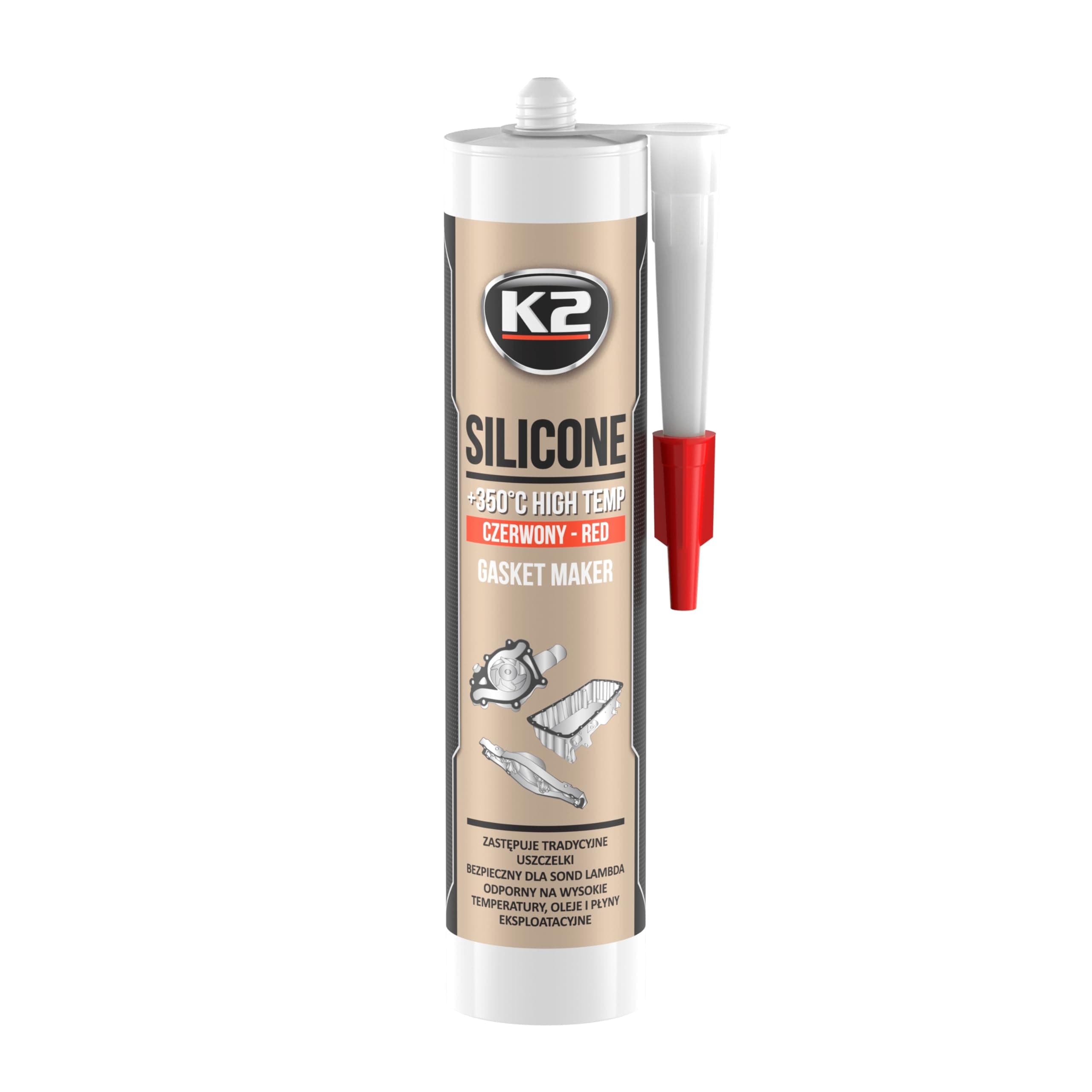 K2High Temperature Silicone Sealant Dichtsi Likon, Temperature Extremes to + 350 °C, Red, 300 g