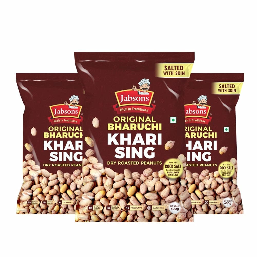 - Roasted Peanut Khari Sing with Skin - 400gm (Pack of 3)(400gm X3) | Jumbo Bharuchi Peanuts | Premium Roasted Moongfali | Ready to Eat Healthy Snacks | Anytime Snack | Gluten Free