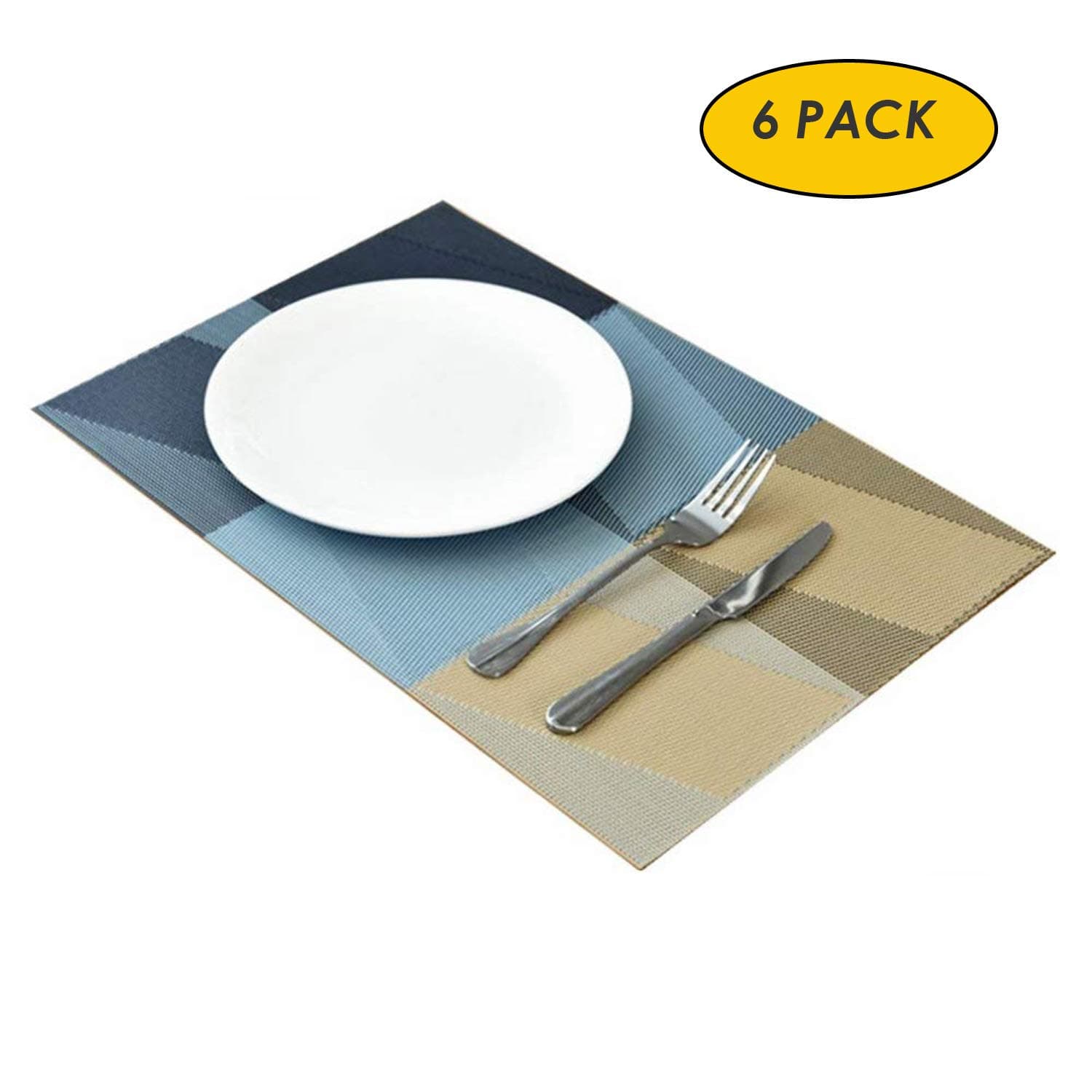 Mqmall 12PCS-Set of 6 Placemats & Coasters Washable Heat Insulation Non-Slip Table mats 17.7"x11.8", Geometric Blue