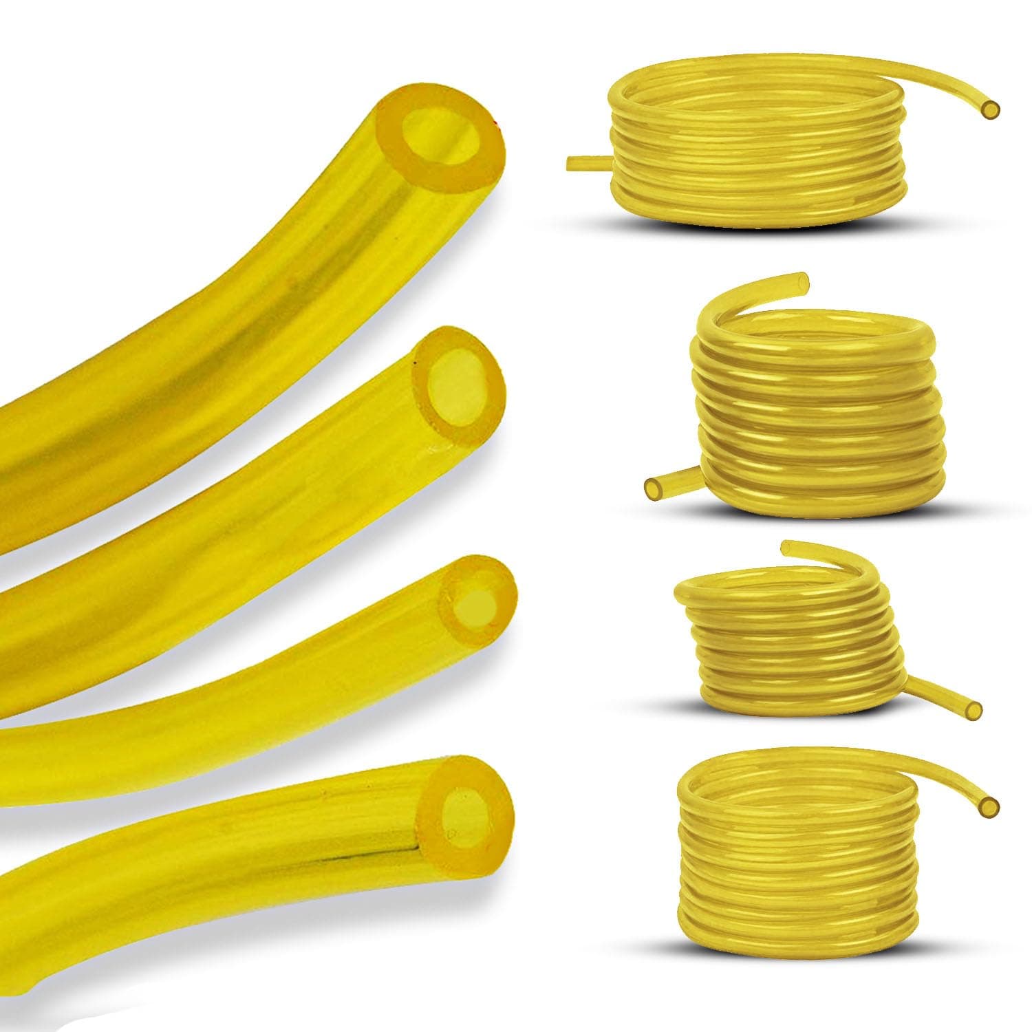 KT Deals4 Sizes Petrol Fuel Gas Line Pipe Hose Tubing For String Trimmer Chainsaw Blower and other Power Tools For 2 Cycle Engine for Poulan, Craftman (Yellow 4PC)