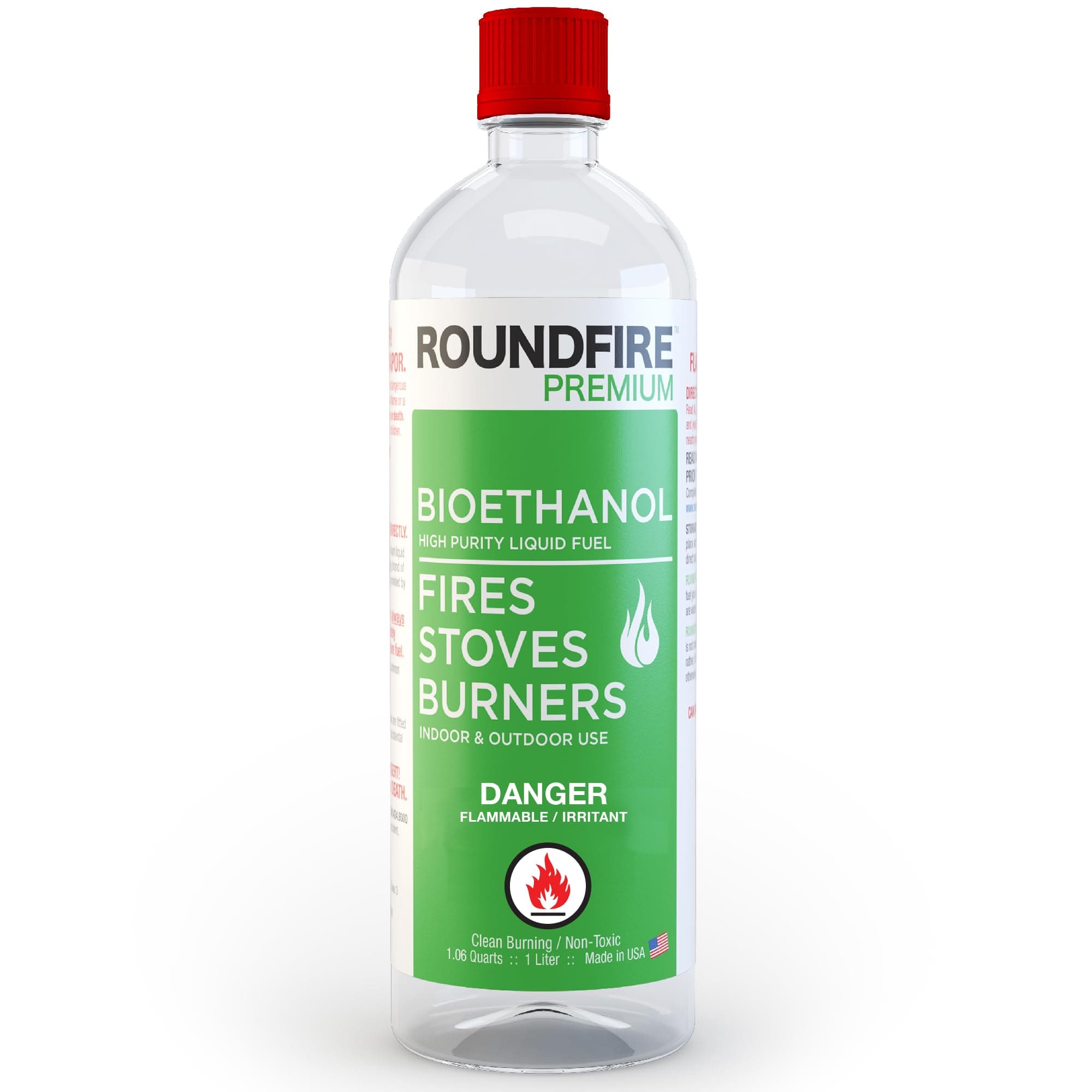 Roundfire Premium 1 Litre - Bioethanol Fuel for Fireplaces, Stoves and Burners (1 Quart)