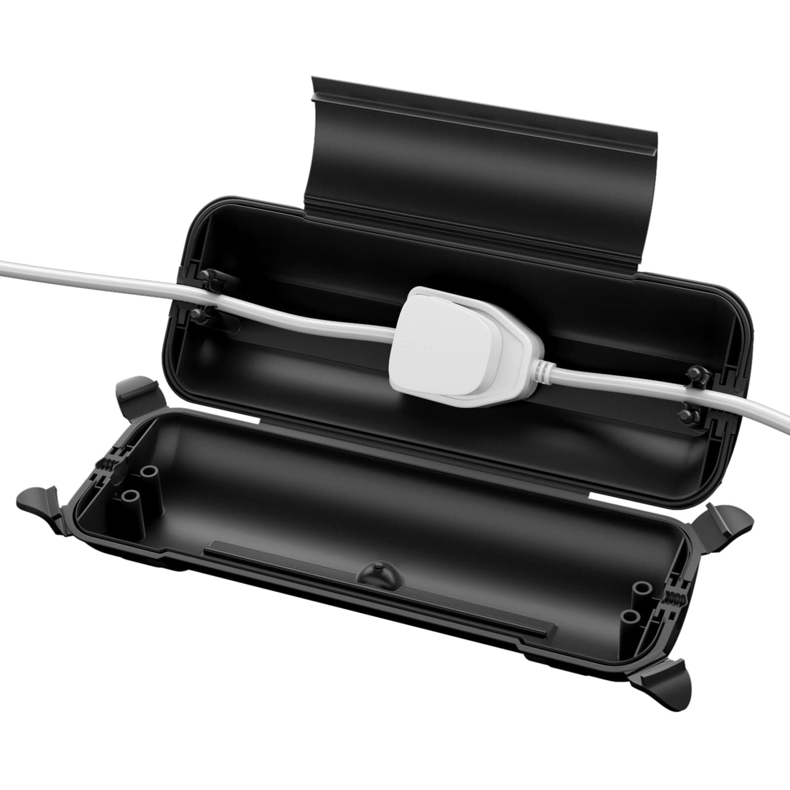 RESTMO Outdoor Waterproof Connection Box (29 × 11 × 7.5cm), IP44 Weatherproof Extension Lead Cover, Safety Seal Enclosure for Holiday Lights, LED Strips, Power Tools, Fountain, Black