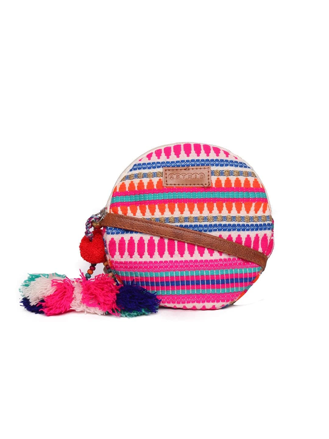 ASTRID Round Textured Sling Bag For Girls With Zip, Pinkish Purple, M