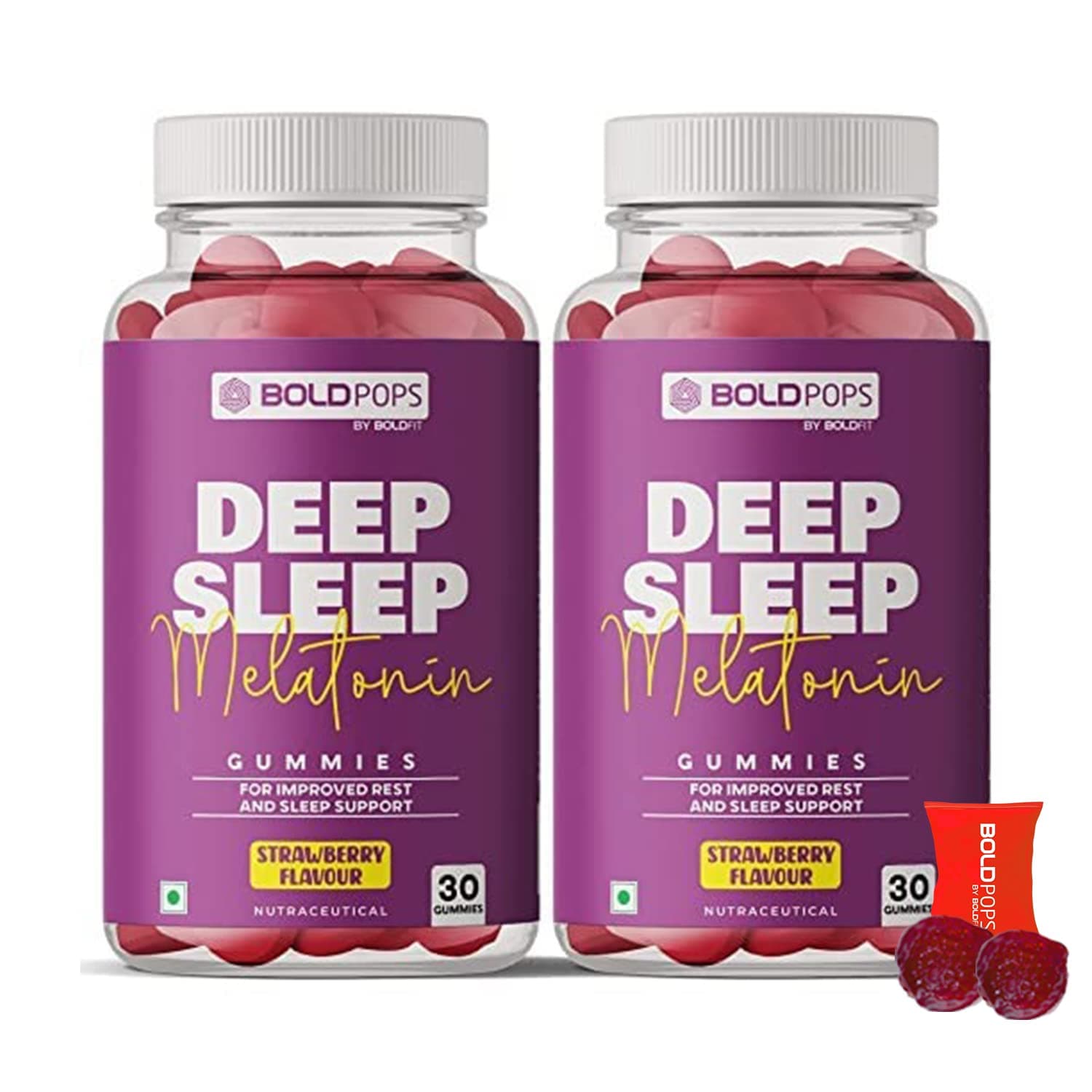 Boldfit 6mg Melatonin Sleep Gummies for Men and Women Gummies for Deep Sleep with Ashwagandha & Valerian Root for Relaxation, Rest Support & Nighttime Routine Sleep Supplements-60 Strawberry Flavor