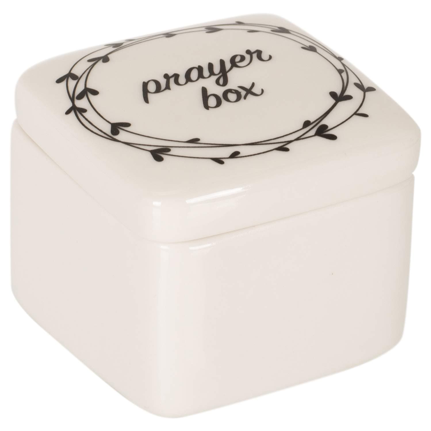 Prayer Box Heart Black and White 3 x 3 Porcelain Ceramic Decorative Box