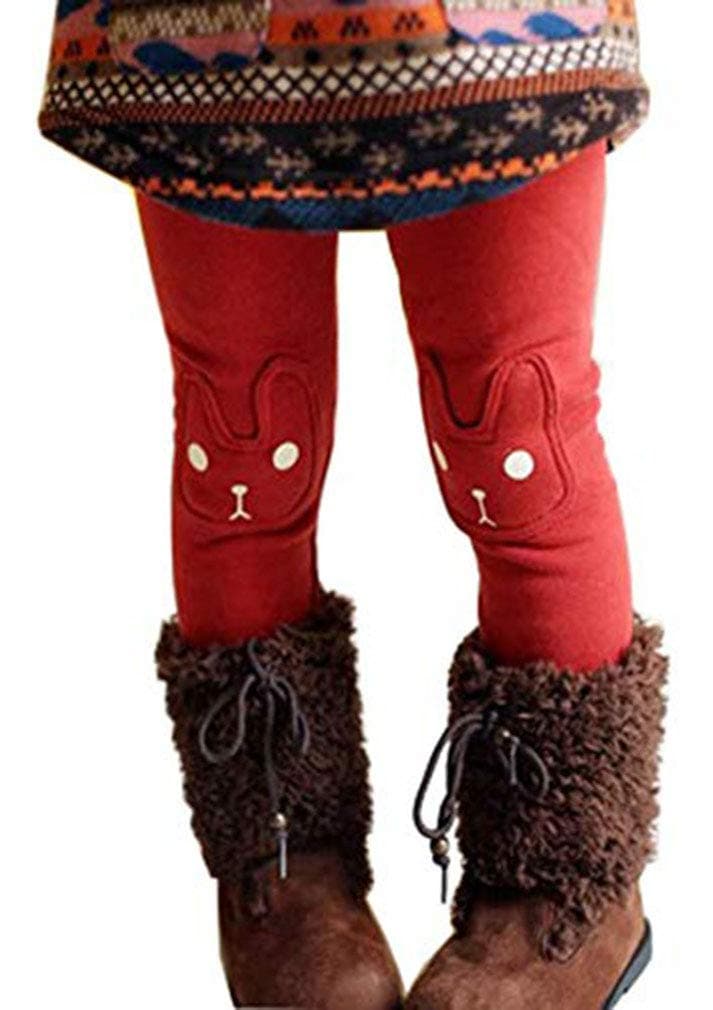 Kids Girls Winter Leggings Bunny Printed Thick Warm Fleece Pants for 2-7 Years