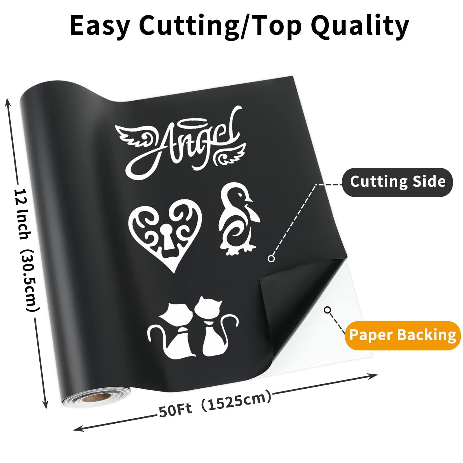 Matte Black Permanent Vinyl for, 12" x 50FT Permanent Adhesive Vinyl Roll for Cameo Cutters, Signs, Craft Die Cutters