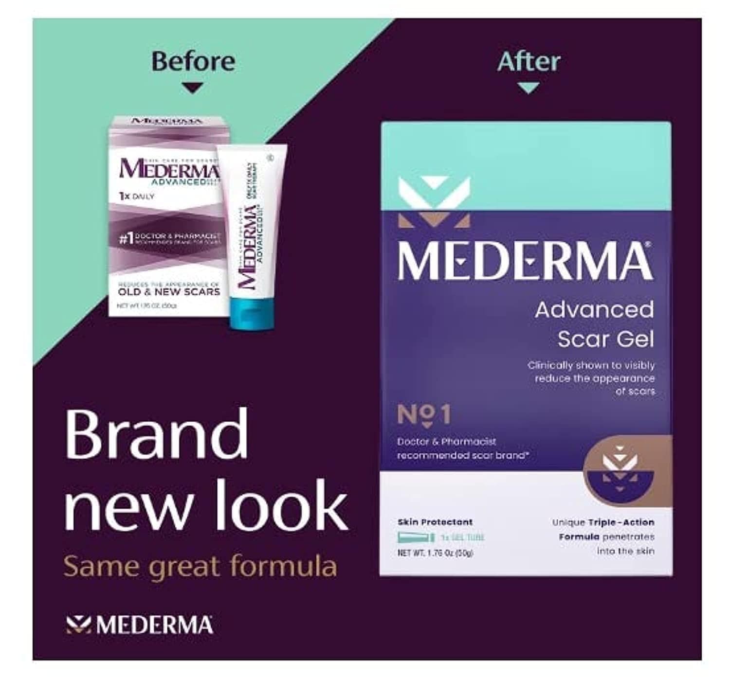 Mederma Advanced Scar Gel - 1x Daily - Reduces the Appearance of Old & New Scars - #1 Doctor & Pharmacist Recommended Brand for Scars - 1.76oz.