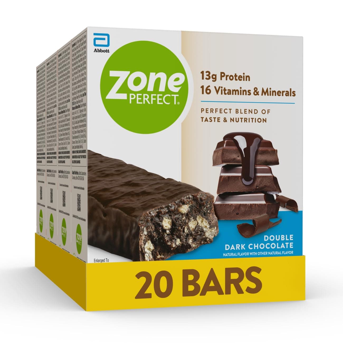 ZonePerfect Protein Bars, 12g Protein, 18 Vitamins & Minerals, Nutritious Snack Bar, Double Dark Chocolate, 20 Bars