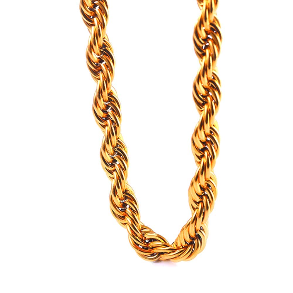 TUOKAY 11mm Thick Rope Chain Heavy Fake Big Gold Rope Chain Costume, Sparkling Big Chunky Hip Hop Faux Gold Chains for Rap Gangsta, 24" Long