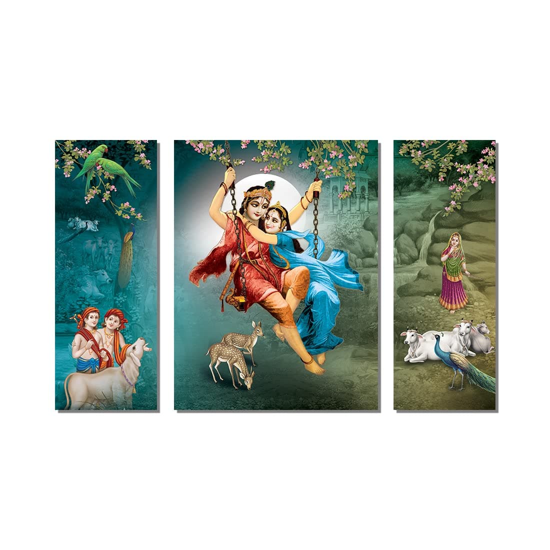 Rangoli New Shree Radha Krishna Ji on the Jhula Painting to Décor your Living Spaces Digital Reprint, Size-29cm X 43cm (Pack of 1)