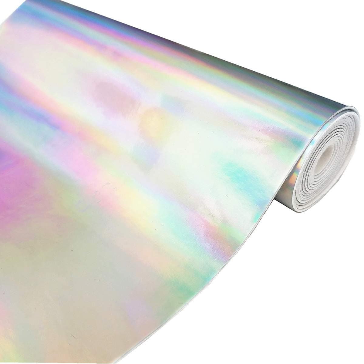 ZAIONE Faux Leather Fabric Roll Hologram Mirrored PU Leather Iridescence Metallic Laser Leatherette Vinyl Fabric 21cm x 135cm (Wide 53") for Shoes Bag DIY Arts&Crafts Making (Silver)