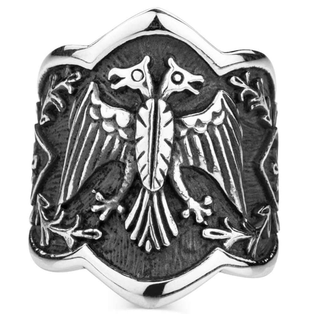 Licensed Solid 925 Sterling Silver Double Headed Eagle Dirilis Ertugrul Archer Thumb Ring Adjustable Size