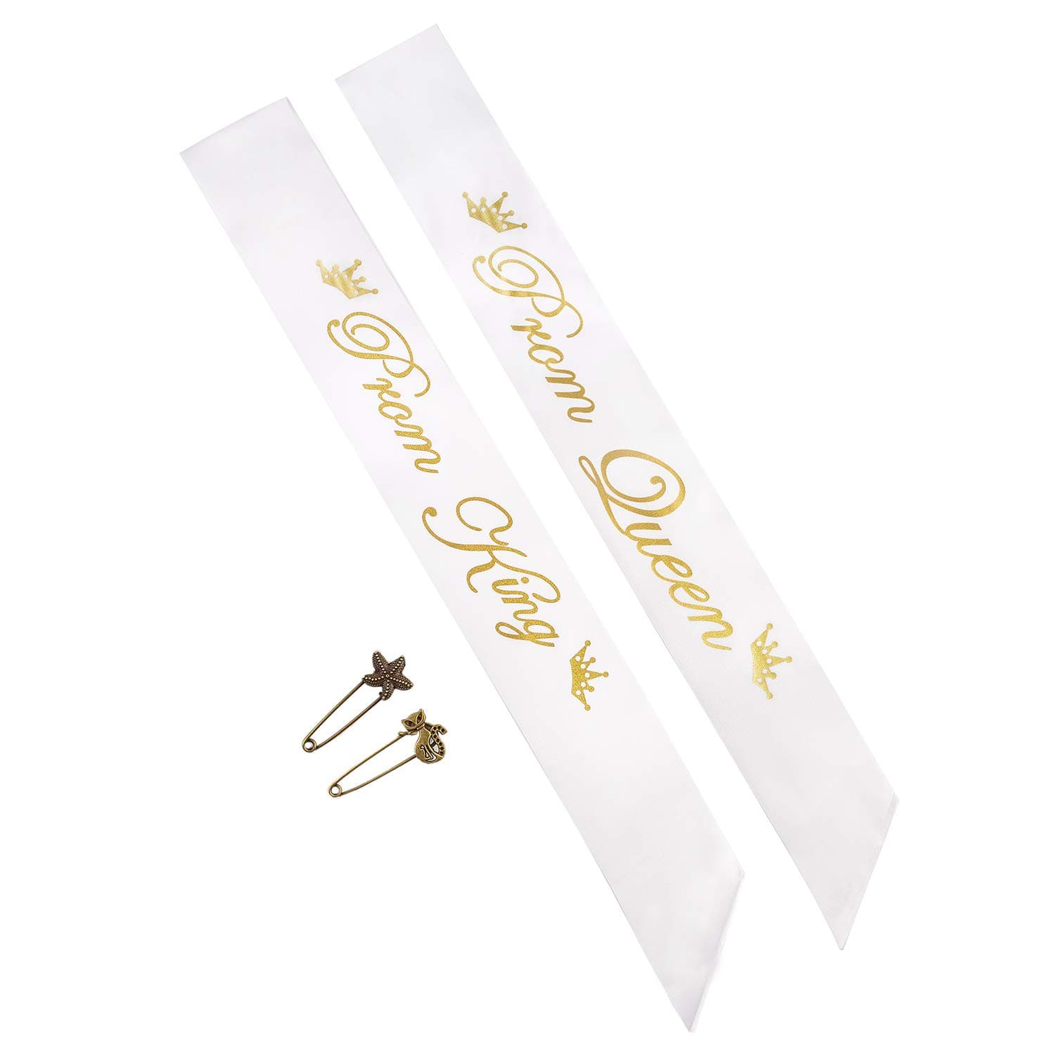 Yolito 2 Pack Prom King and Prom Queen Satin Sash,School Party Accessory,White with Gold Letter