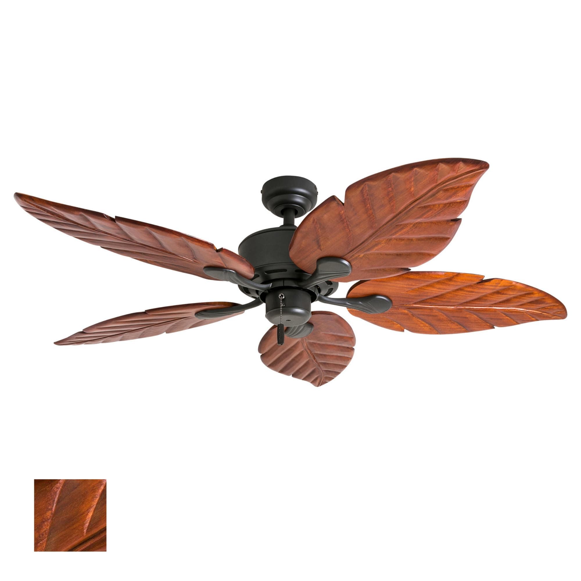 Ceiling Fans Willow View, 52 Inch Tropical Indoor Ceiling Fan with No Light, Pull Chain, Three Mounting Options, Hand Carved Wooden Leaf Blades - 50501-01 (Bronze)