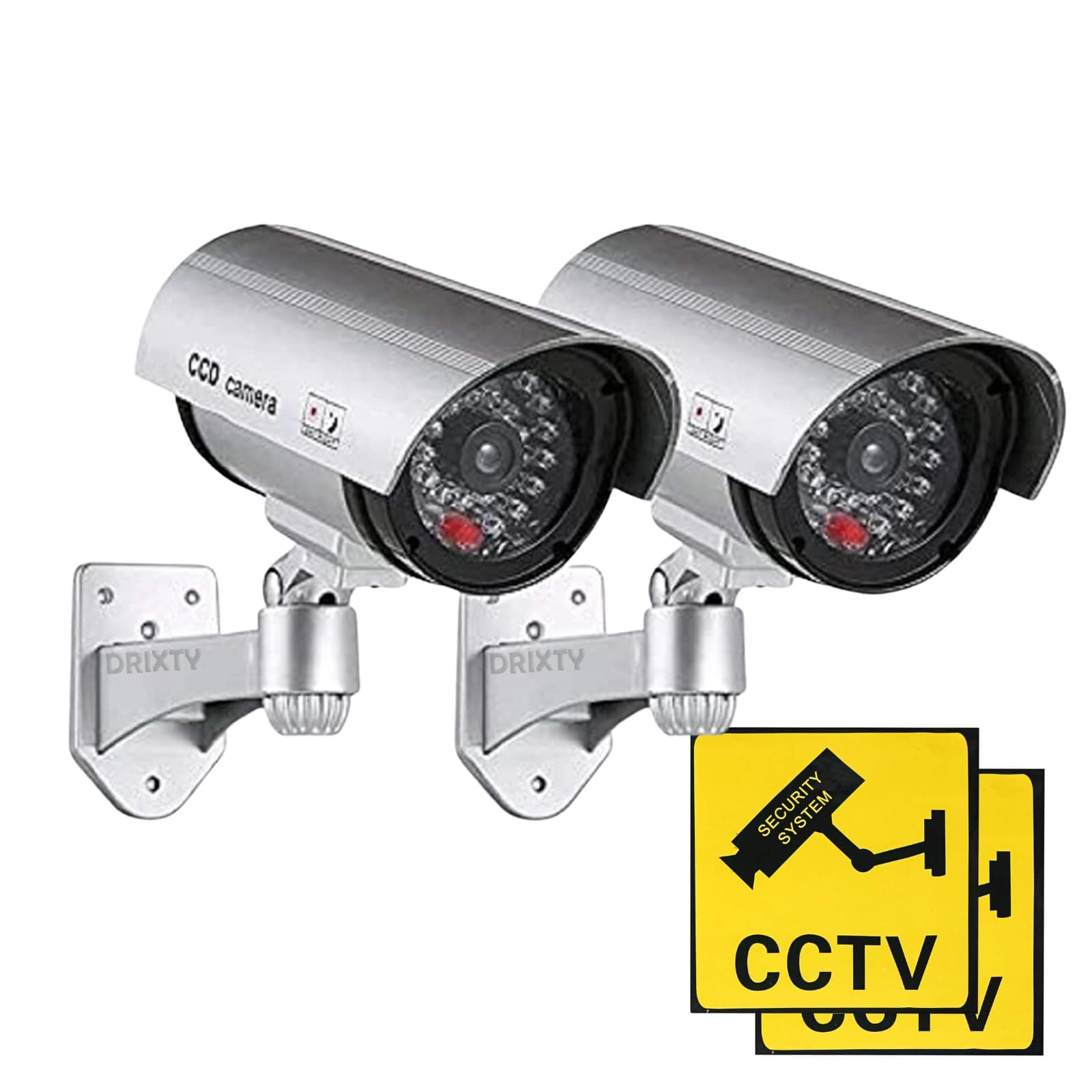 Darbar Online 2 PCS Dummy Security Camera, Fake Bullet CCTV Surveillance System with Realistic Look Recording LEDs Indoor/Outdoor Use, for Homes & Business (White, 2)