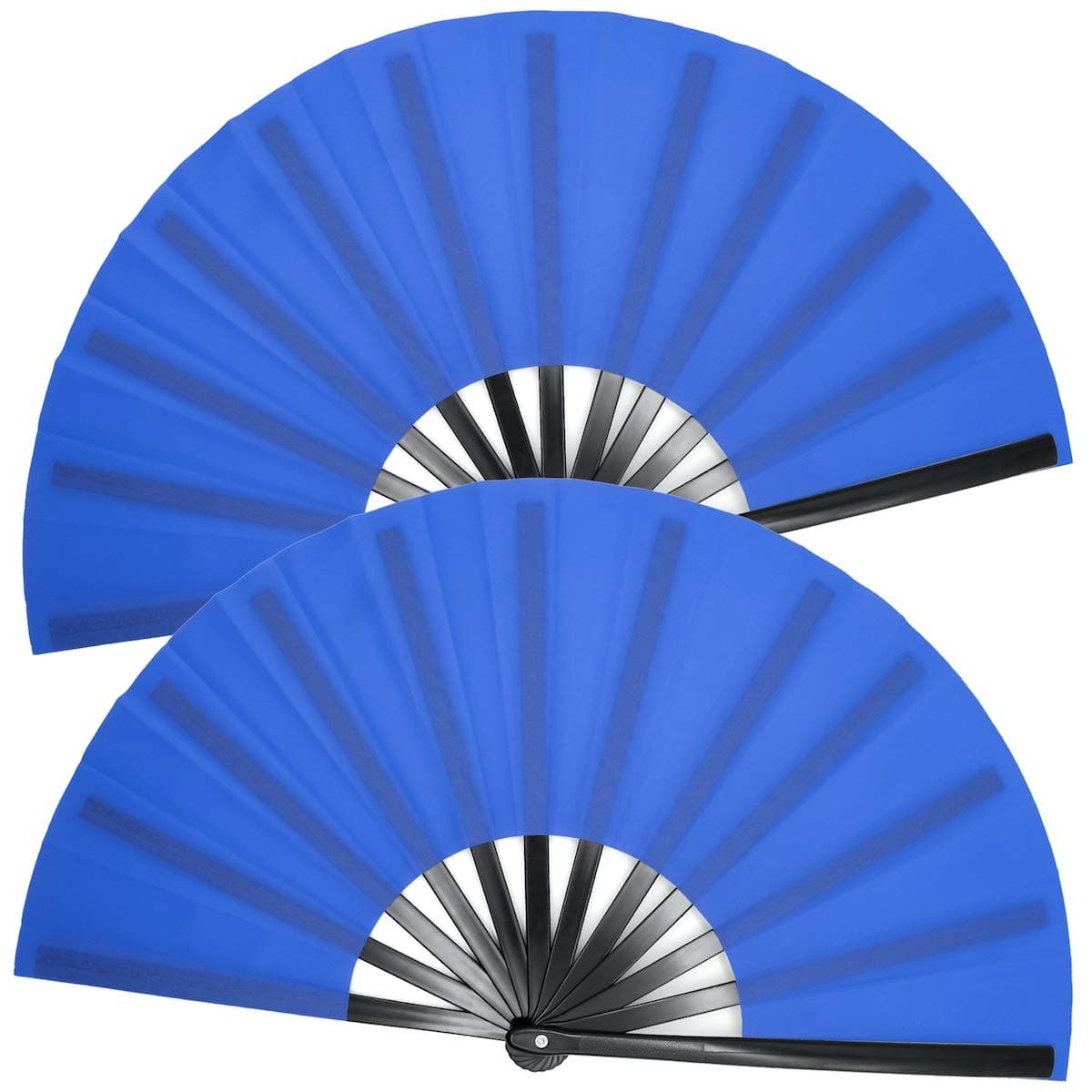 OMyTea Large Kitana Rave Clack Folding Hand Fans for Men/Women - Chinese Japanese Kung Fu Tai Chi Handheld Fans - for EDM, Music Festival, Event, Party, Dance, Performance, Decoration (Blue, 2 Packs)