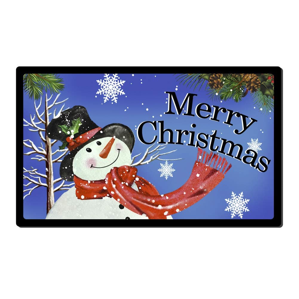 Attraction Design Christmas Door Mat Snowman Doormat Decorative Xmas Blue Mat Rug Merry Christmas Door Mat Non Slip Rubber Welcome Mat Entrance Rugs for Indoor Outdoor Seasonal Holiday Decoration