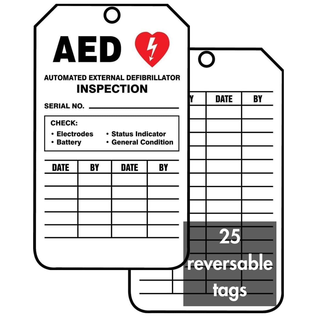 Accuform "AED AUTOMATED External DEFIBRILLATOR Inspection" Pack of 25 PF-Cardstock Inspection Record Tags, 5.75" x 3.25", Red/Black on White, TRS345CTP