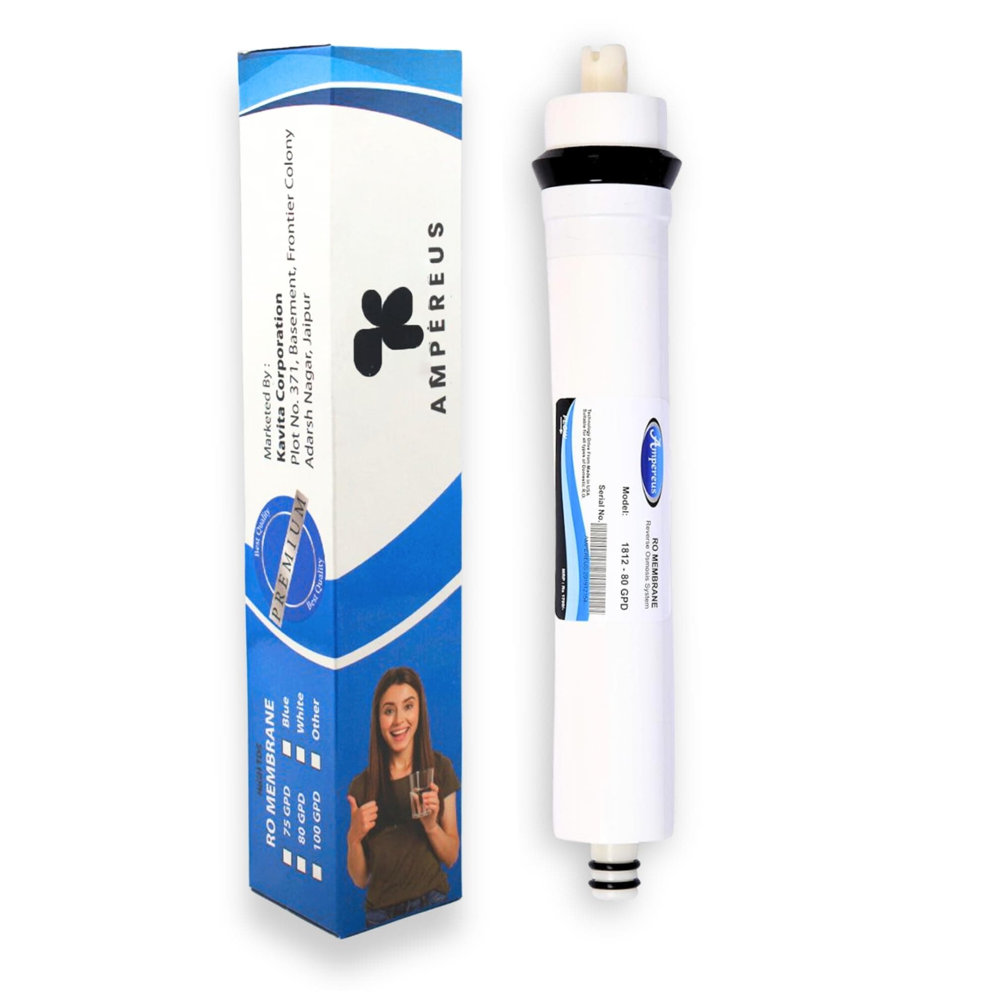 AMPEREUS Ro Membrane Water Filter for hard water Till 4000 TDS for home drinking and commercial This ro membrane for All Type of RO Water Purifier (80 GPD Original brand Membrane).