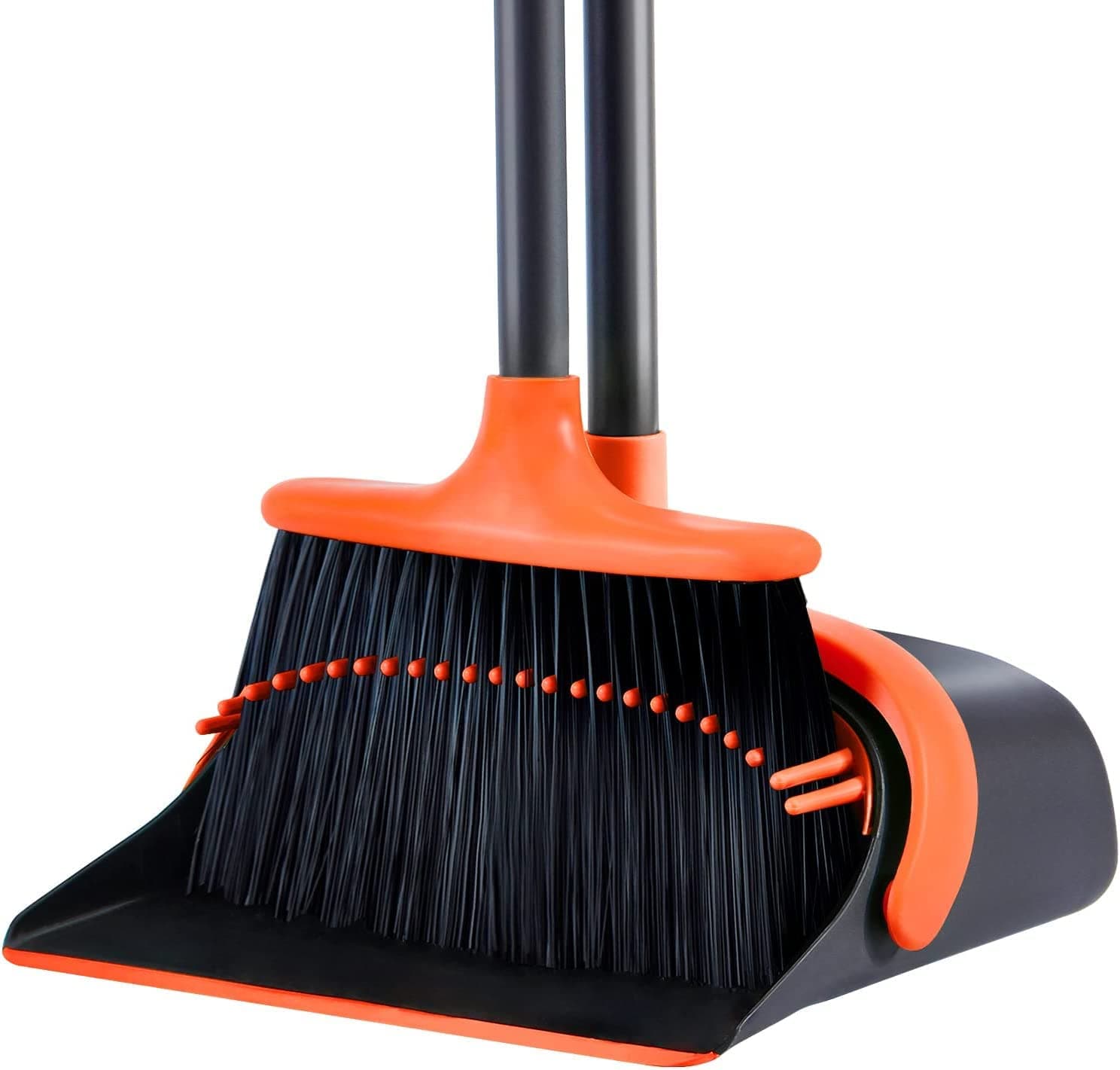 Upgraded Broom and Dustpan Set - 52'' Long Handle, Heavy Duty Standing Combo for Home Office
