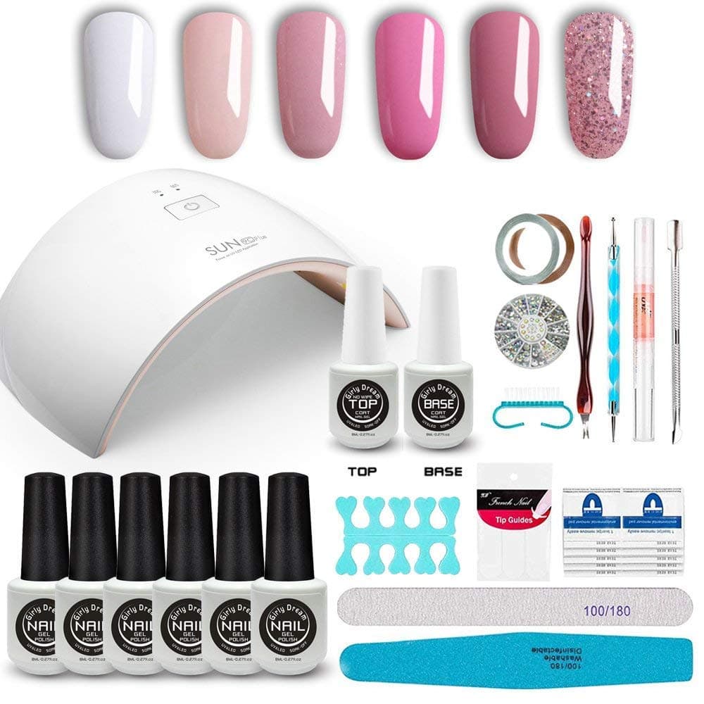 GirlyDream Gel Nail Polish Set Top Base Coat 6 Color Nail Polish SUN9C Plus 36W Fast Curing LED Nail Lamp Complete Manicure Tools New Starter Nail Art Tool Kit #014
